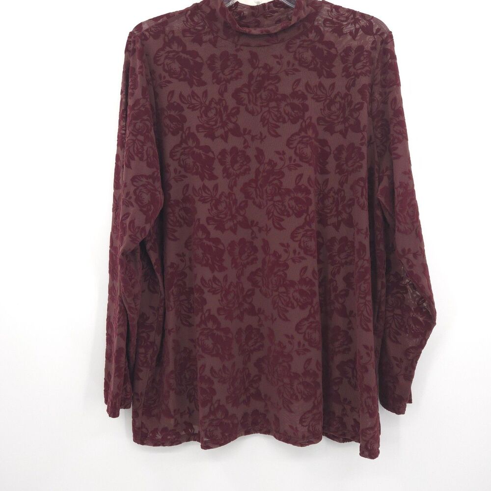 Torrid velvet burnout floral mock neck top Size 2X burgundy‎ dark romance